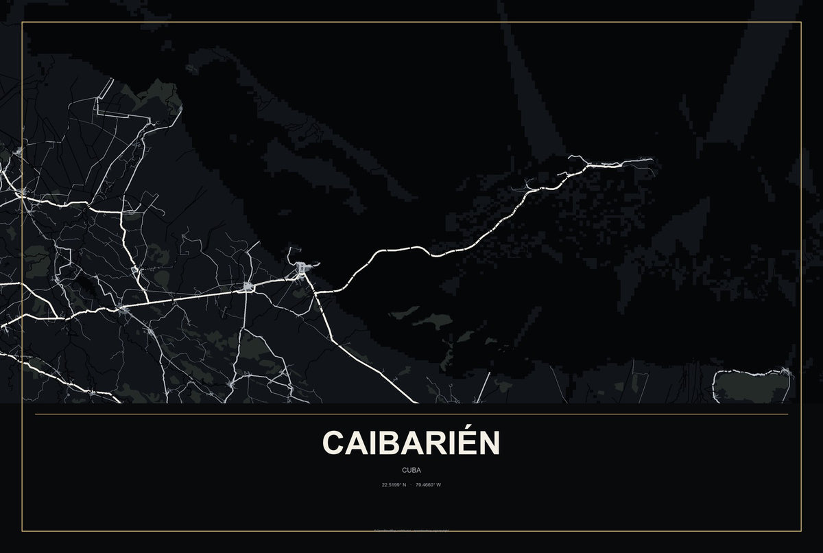 Caibarién, Cuba City Map Aluminum Sign in Metropolitan Noir style
