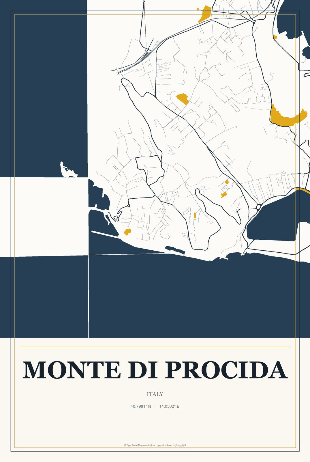 Monte di Procida, Italy City Map Aluminum Sign in Citrine Modern style