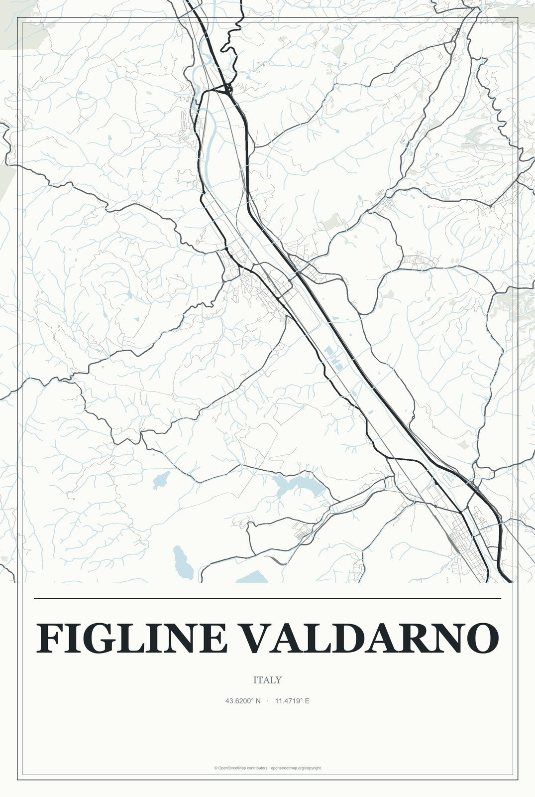 Figline Valdarno, Italy City Map Aluminum Sign in Gallery Air style