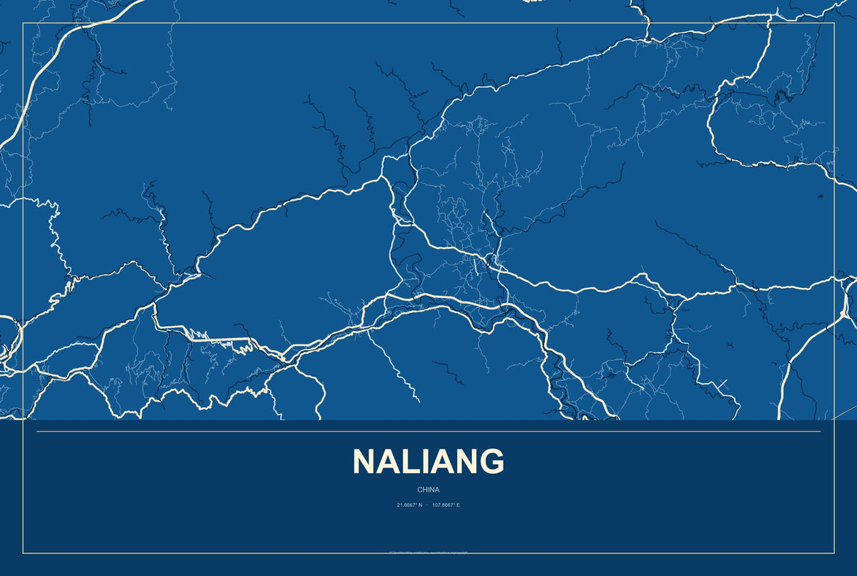 Naliang, China City Map Aluminum Sign in Harbor Cobalt style