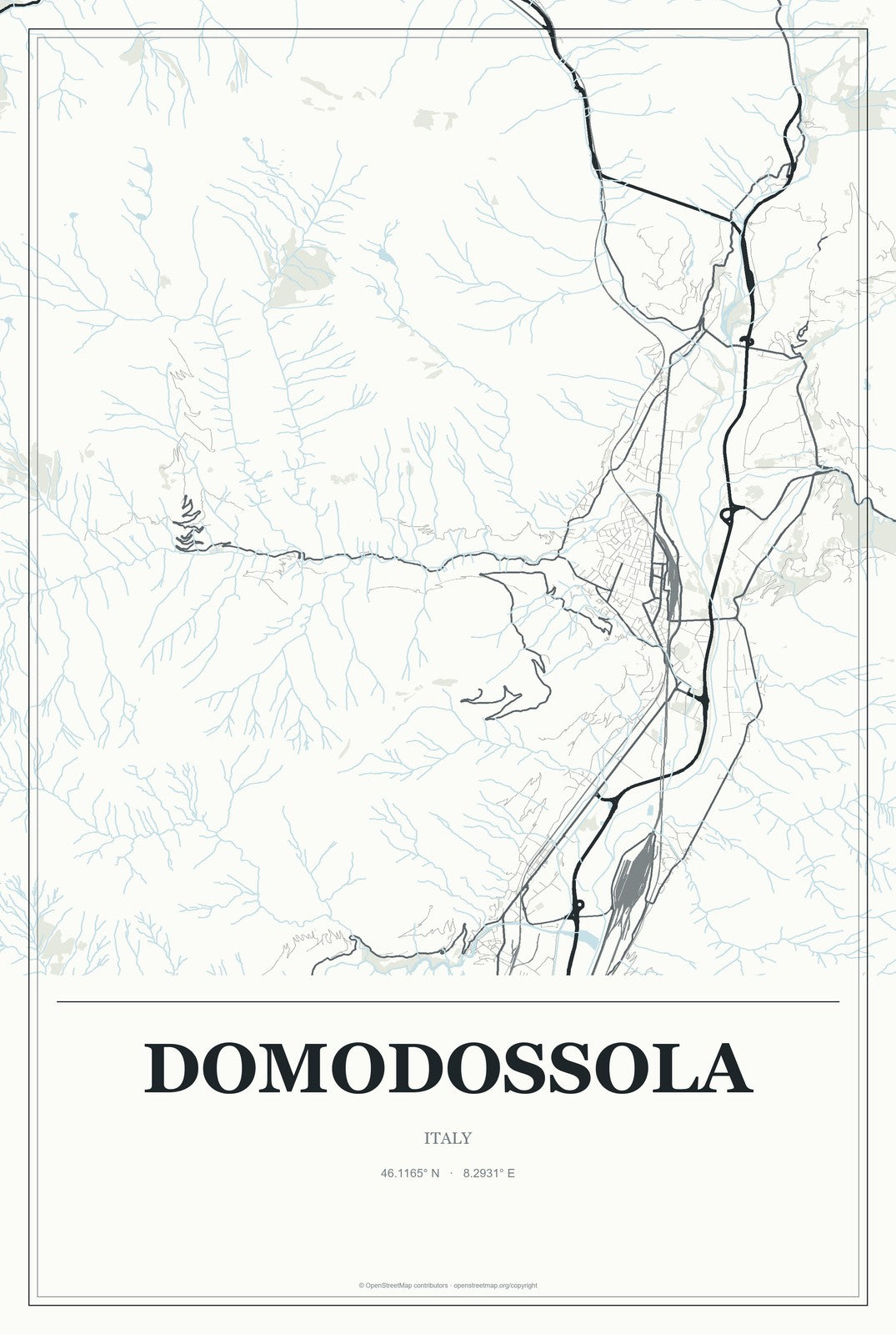 Domodossola, Italy City Map Aluminum Sign in Gallery Air style