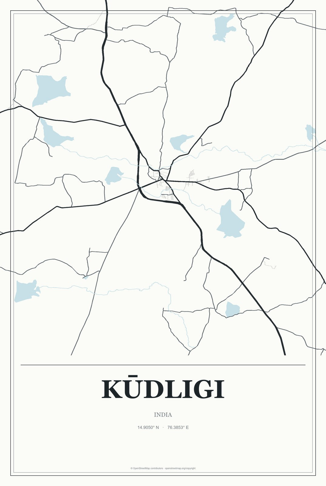 Kūdligi, India City Map Aluminum Sign in Gallery Air style