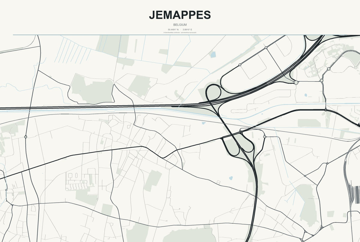Jemappes, Belgium City Map Aluminum Sign in Headline Atlas style