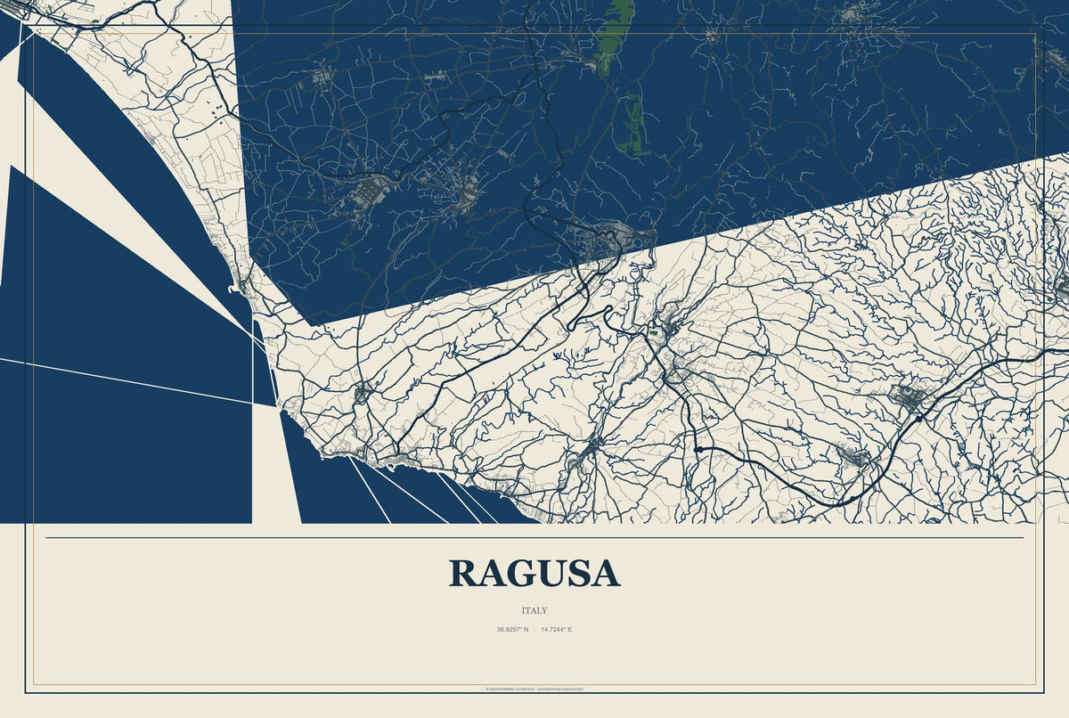 Ragusa, Italy City Map Aluminum Sign in Coastal Cutout style