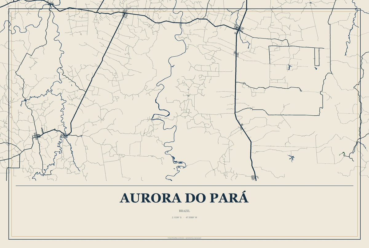 Aurora do Pará, Brazil City Map Aluminum Sign in Coastal Cutout style