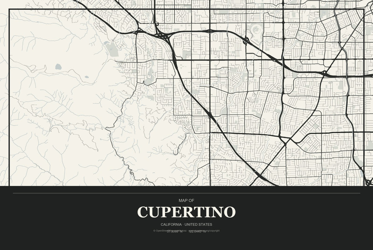Cupertino, California City Map Aluminum Sign in Museum Plaque style