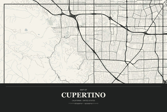 Cupertino, California City Map Aluminum Sign in Museum Plaque style