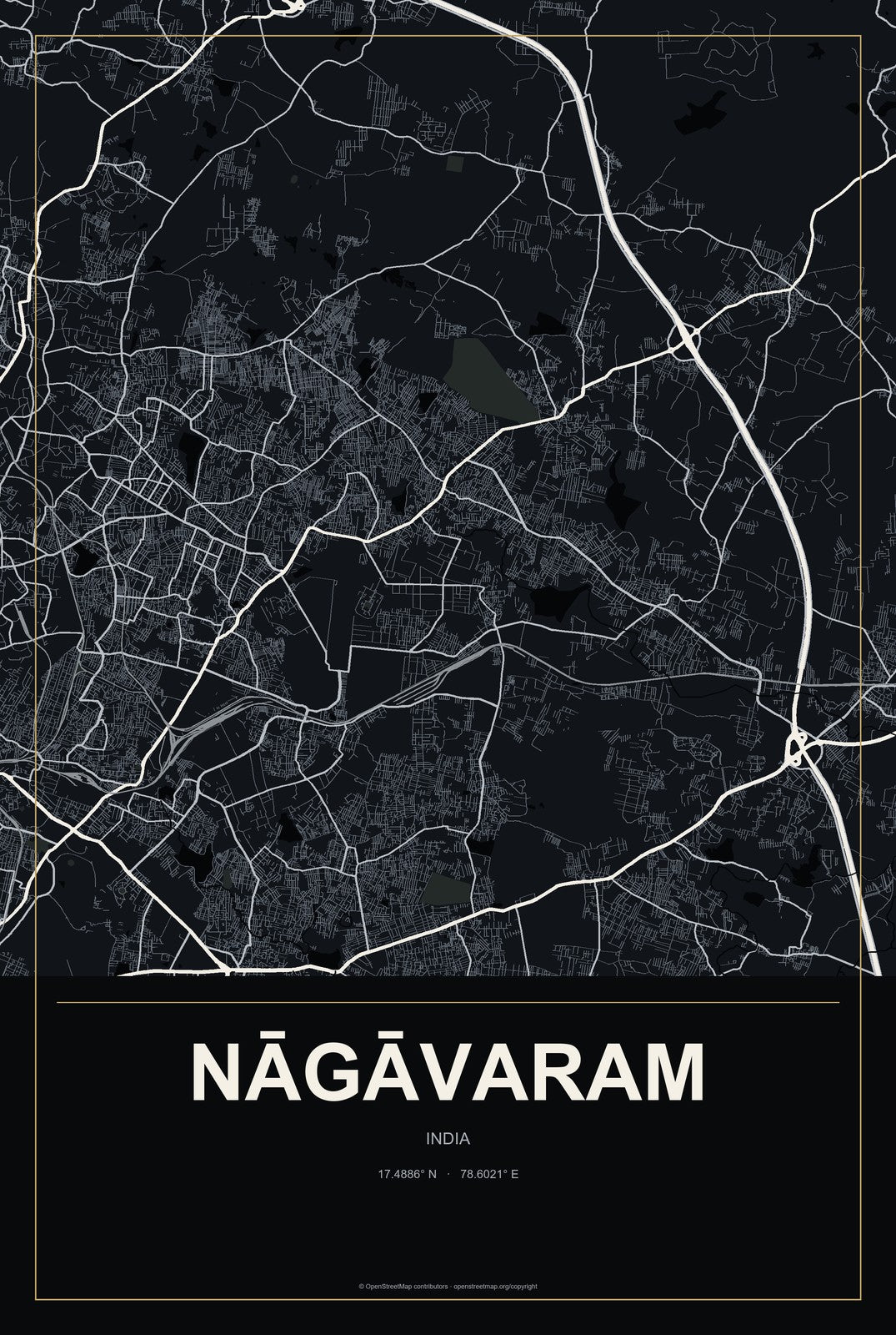 Nāgāvaram, India City Map Aluminum Sign in Metropolitan Noir style