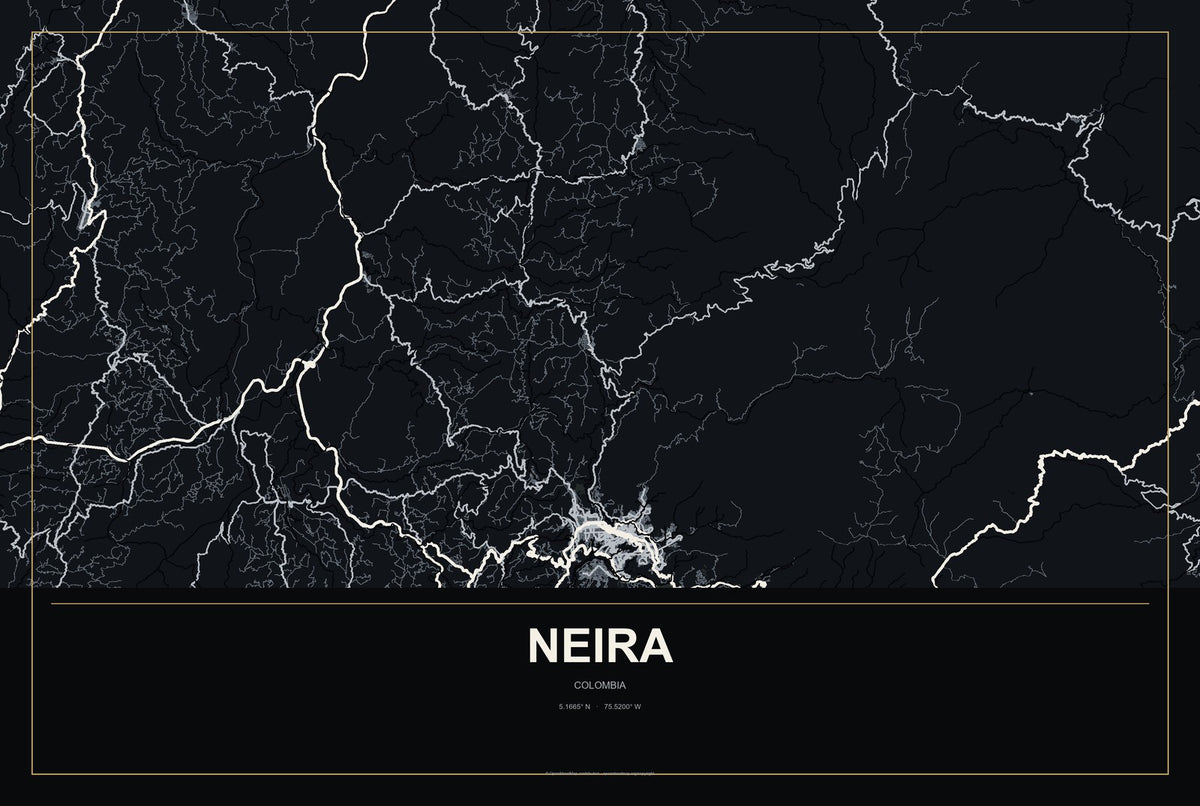 Neira, Colombia City Map Aluminum Sign in Metropolitan Noir style