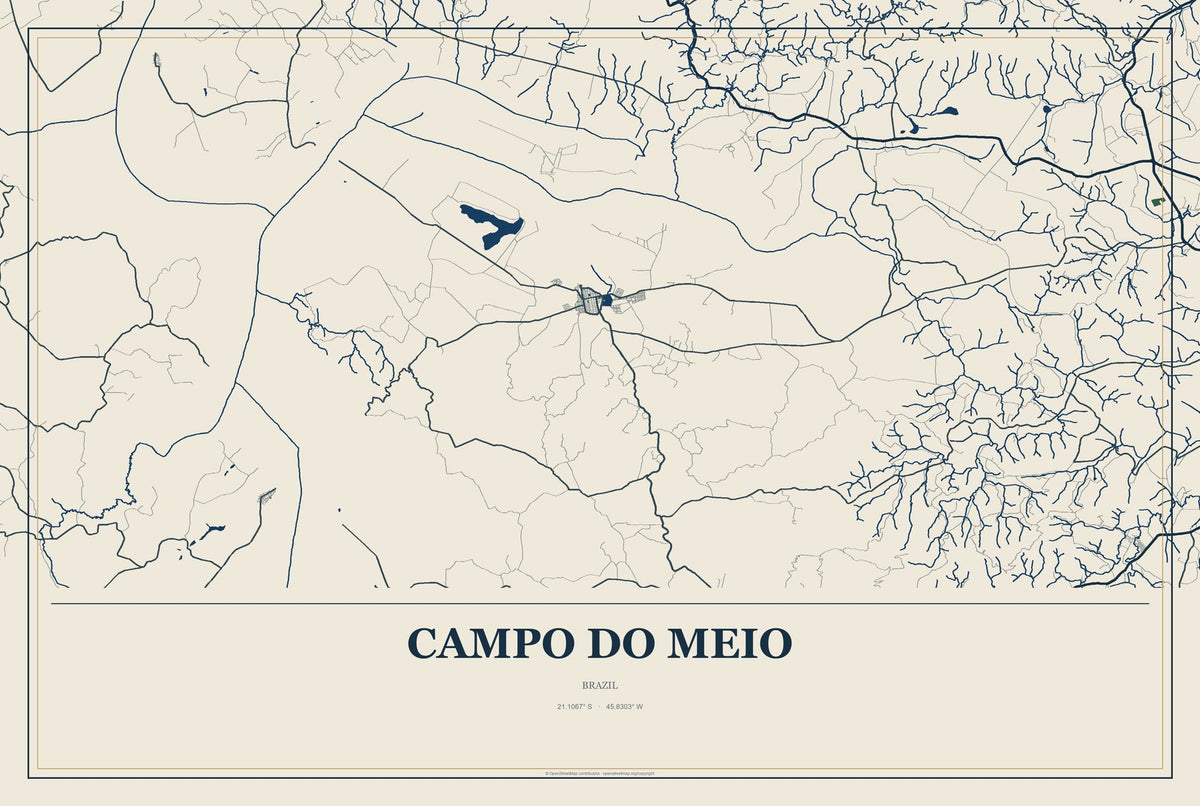 Campo do Meio, Brazil City Map Aluminum Sign in Coastal Cutout style