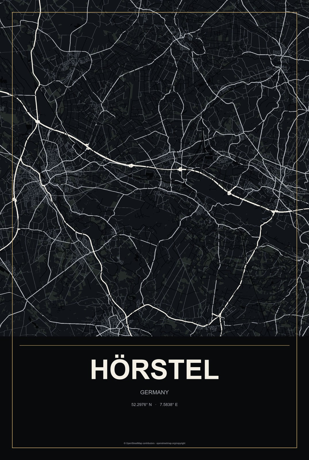 Hörstel, Germany City Map Aluminum Sign in Metropolitan Noir style