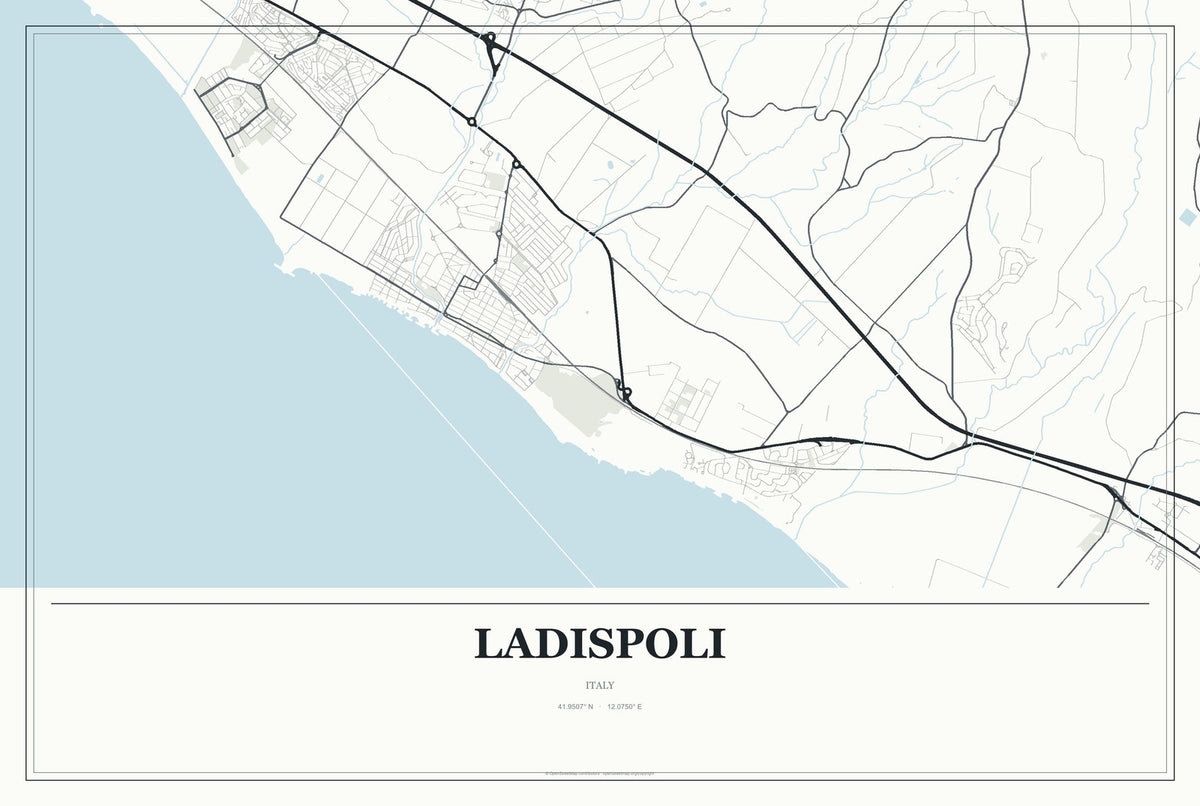 Ladispoli, Italy City Map Aluminum Sign in Gallery Air style
