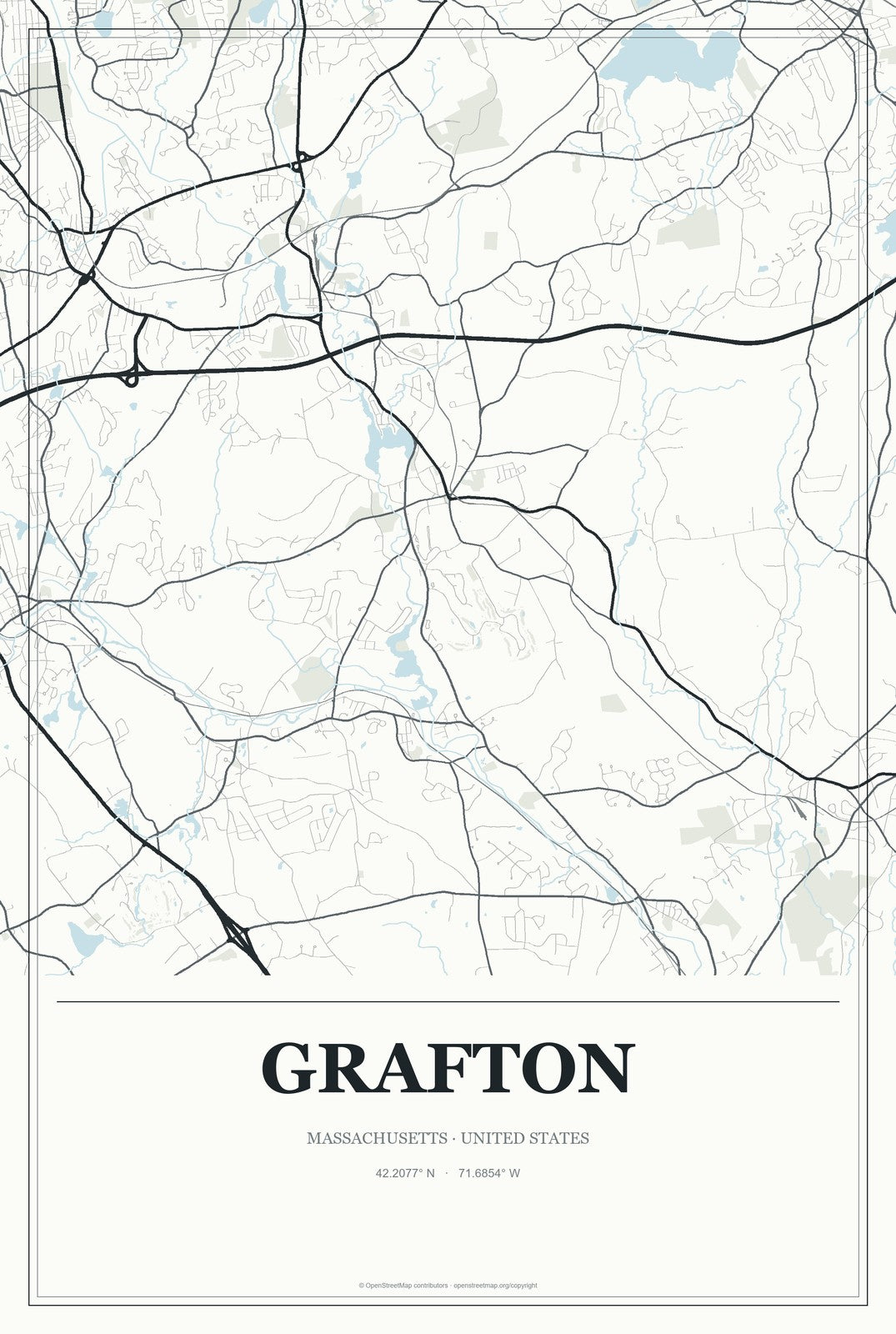 Grafton, Massachusetts City Map Aluminum Sign in Gallery Air style