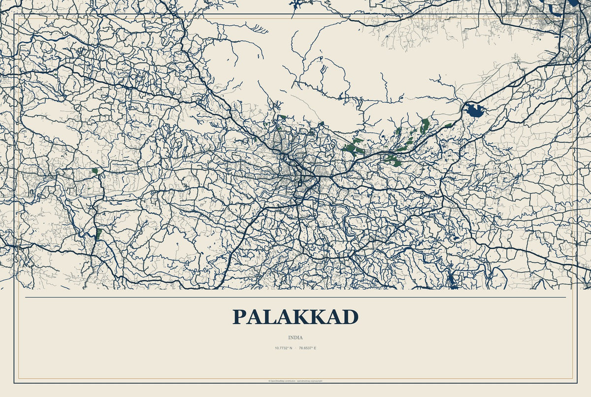 Palakkad, India City Map Aluminum Sign in Coastal Cutout style
