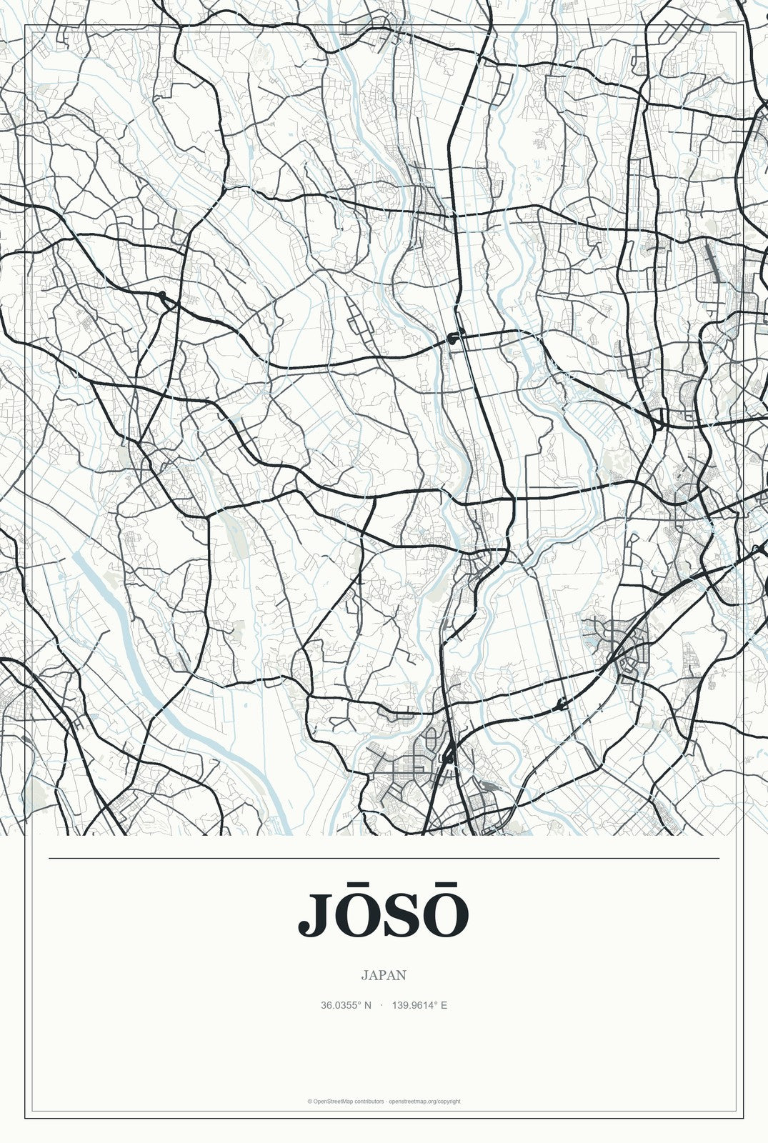 Jōsō, Japan City Map Aluminum Sign in Gallery Air style