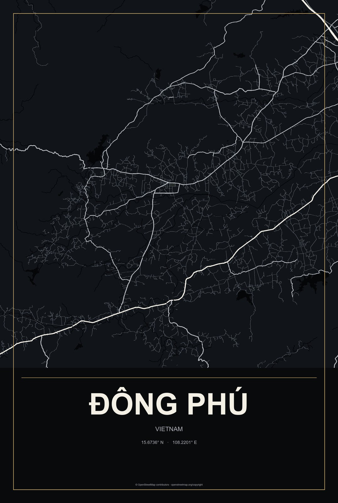 Đông Phú, Vietnam City Map Aluminum Sign in Metropolitan Noir style