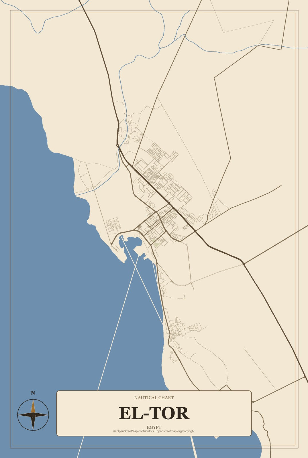 El-Tor, Egypt City Map Aluminum Sign in Heritage Nautical style