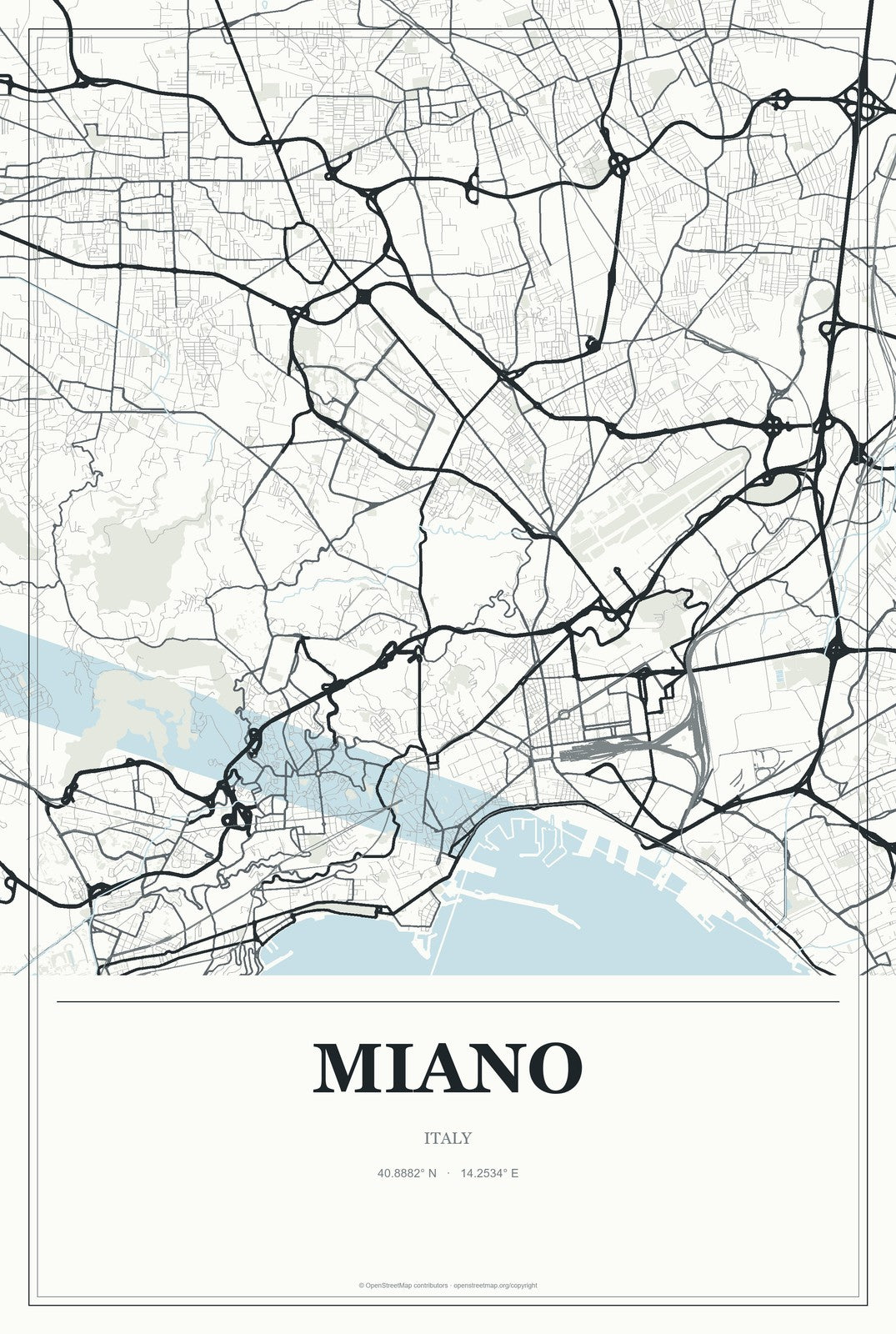 Miano, Italy City Map Aluminum Sign in Gallery Air style