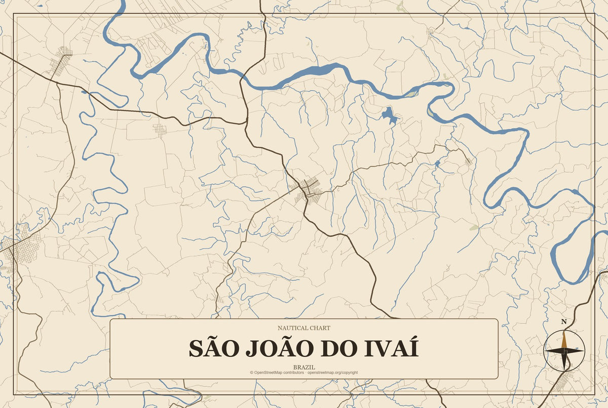 São João do Ivaí, Brazil City Map Aluminum Sign in Heritage Nautical style