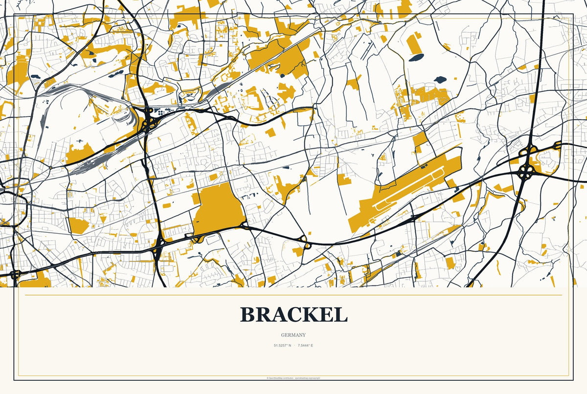 Brackel, Germany City Map Aluminum Sign in Citrine Modern style