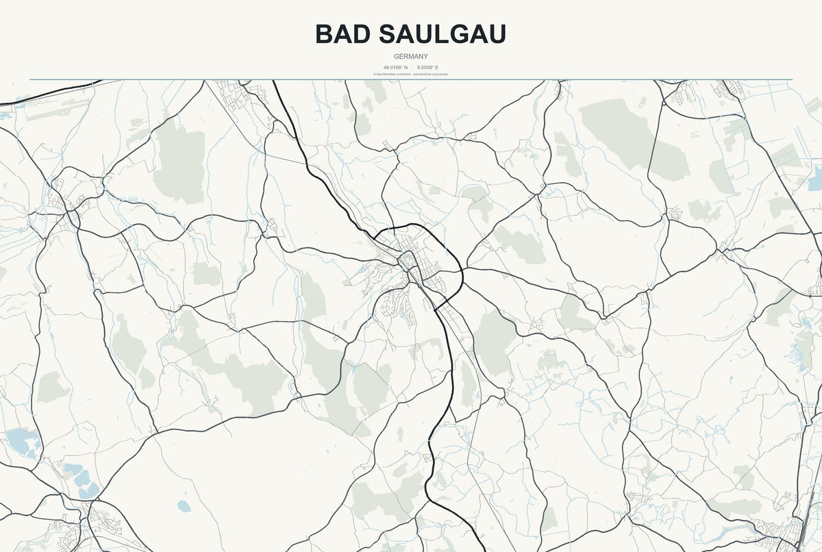 Bad Saulgau, Germany City Map Aluminum Sign in Headline Atlas style