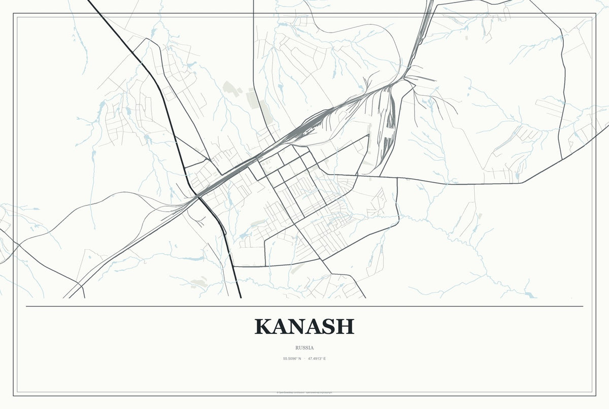 Kanash, Russia City Map Aluminum Sign in Gallery Air style