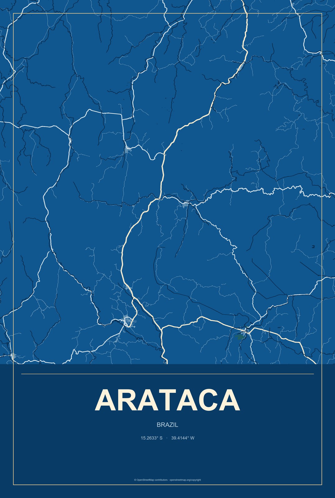 Arataca, Brazil City Map Aluminum Sign in Harbor Cobalt style