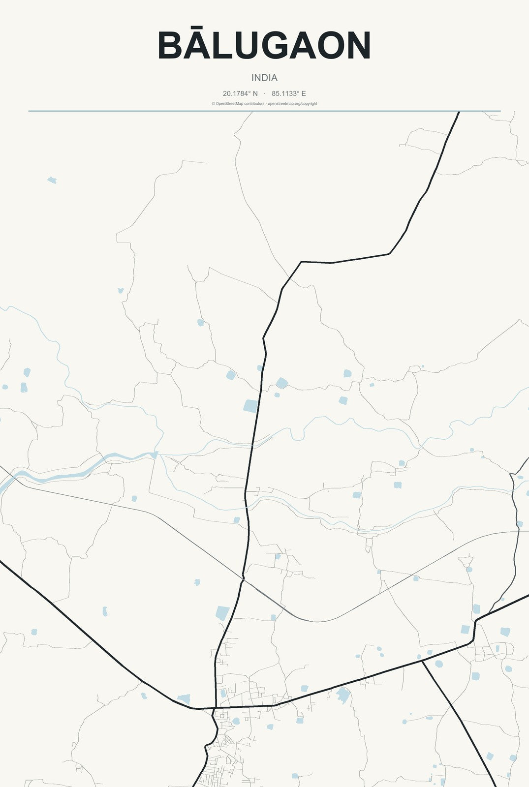 Bālugaon, India City Map Aluminum Sign in Headline Atlas style