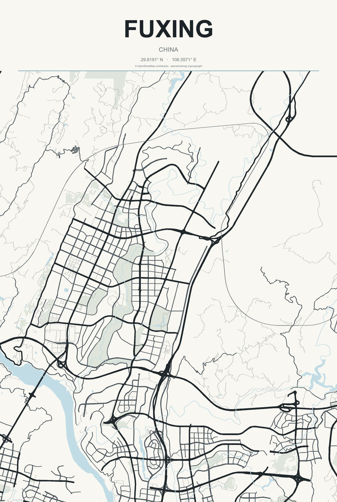 Fuxing, China City Map Aluminum Sign in Headline Atlas style