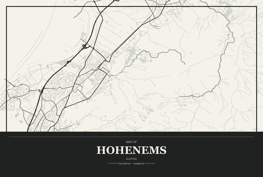 Hohenems, Austria City Map Aluminum Sign in Museum Plaque style