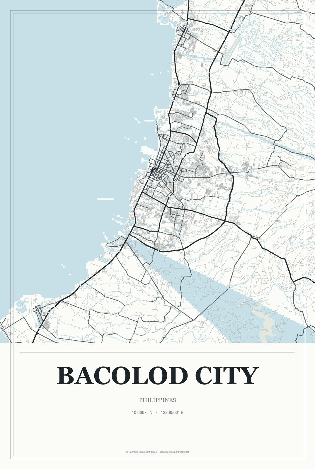 Bacolod City, Philippines City Map Aluminum Sign in Gallery Air style