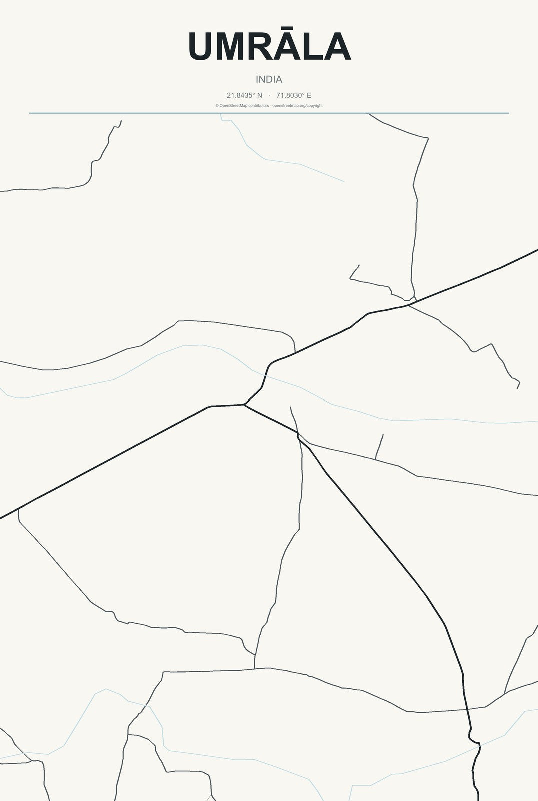 Umrāla, India City Map Aluminum Sign in Headline Atlas style