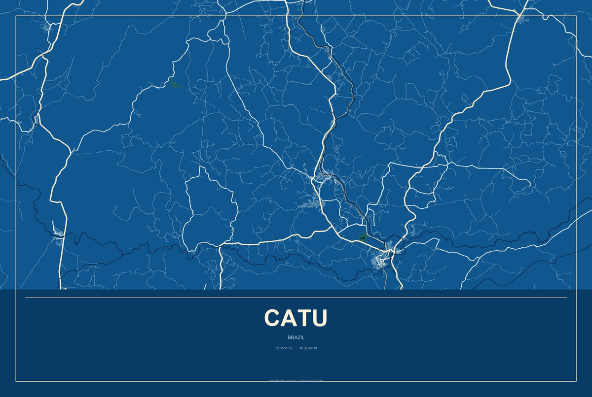 Catu, Brazil City Map Aluminum Sign in Harbor Cobalt style