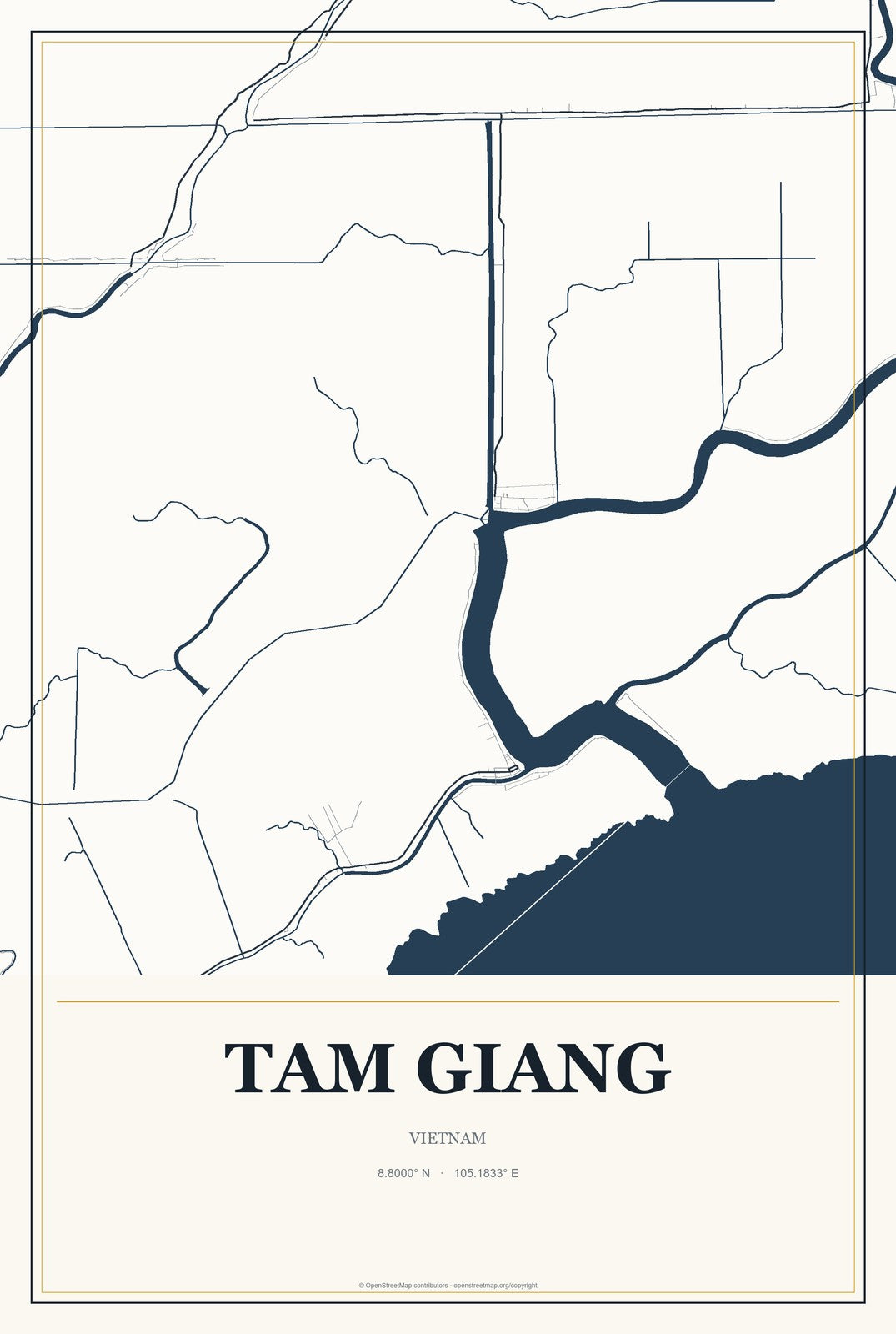 Tam Giang, Vietnam City Map Aluminum Sign in Citrine Modern style