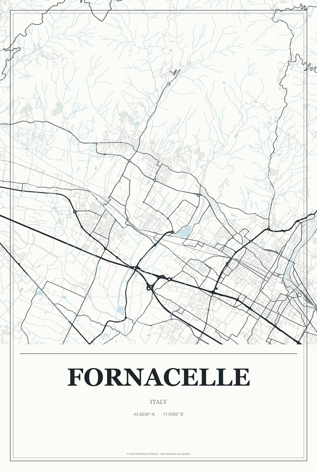 Fornacelle, Italy City Map Aluminum Sign in Gallery Air style