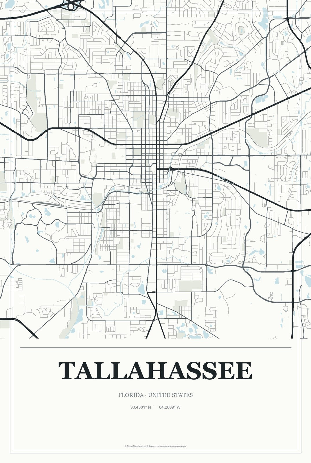 Tallahassee, Florida City Map Aluminum Sign in Gallery Air style
