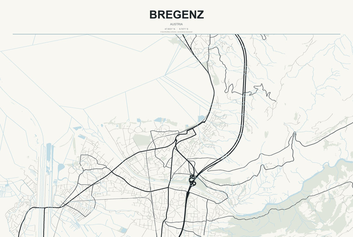 Bregenz, Austria City Map Aluminum Sign in Headline Atlas style
