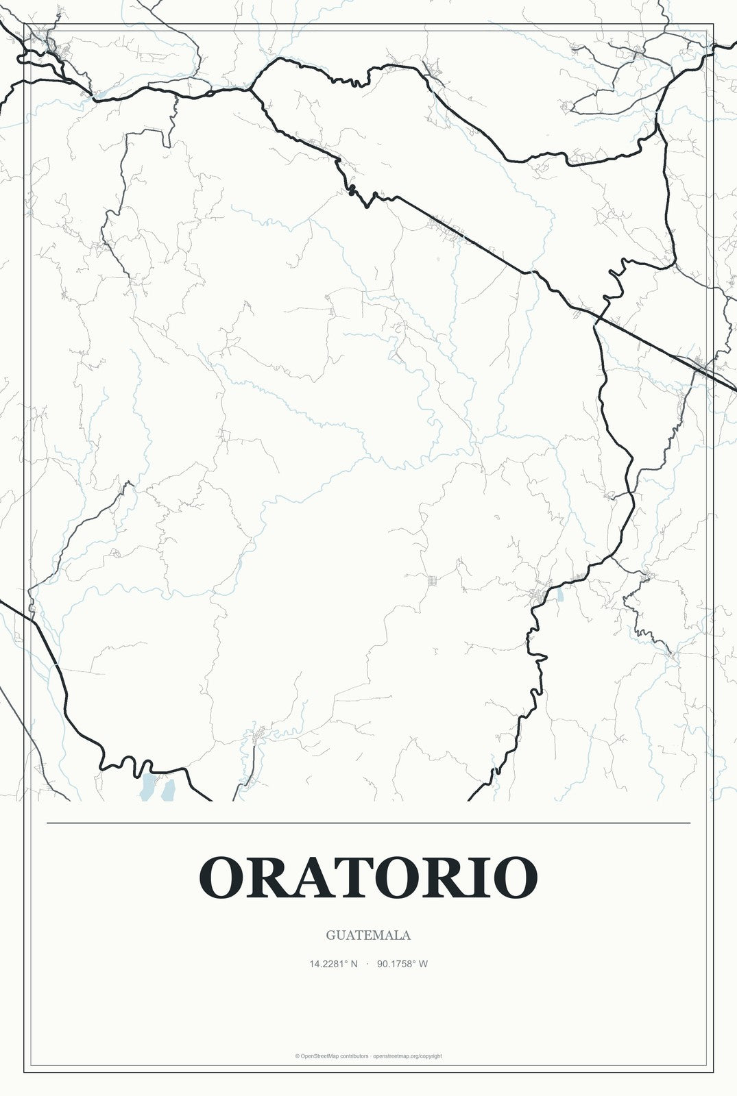 Oratorio, Guatemala City Map Aluminum Sign in Gallery Air style