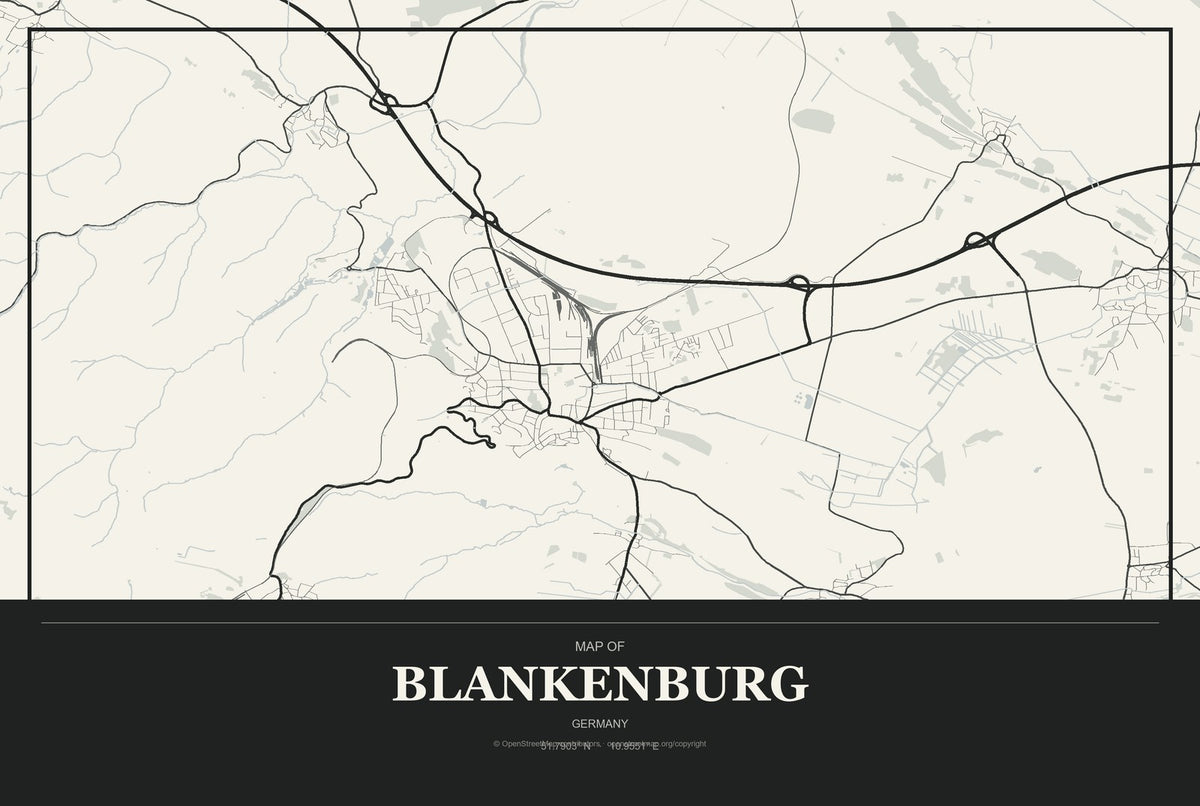 Blankenburg, Germany City Map Aluminum Sign in Museum Plaque style