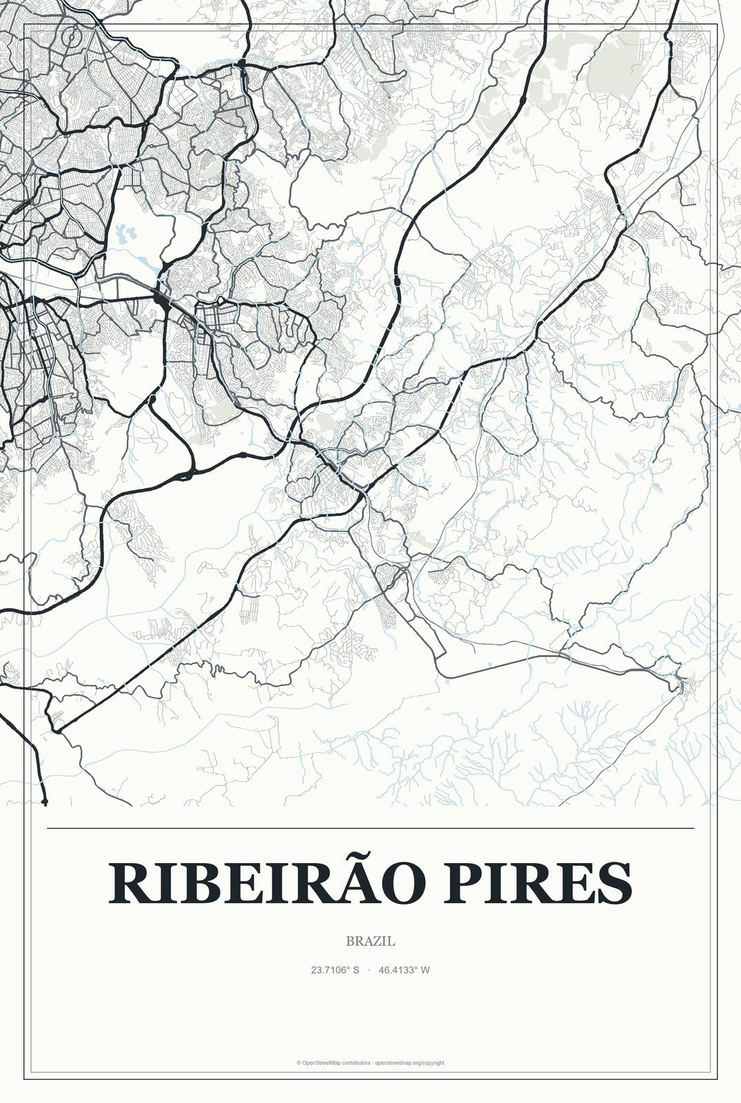 Ribeirão Pires, Brazil City Map Aluminum Sign in Gallery Air style