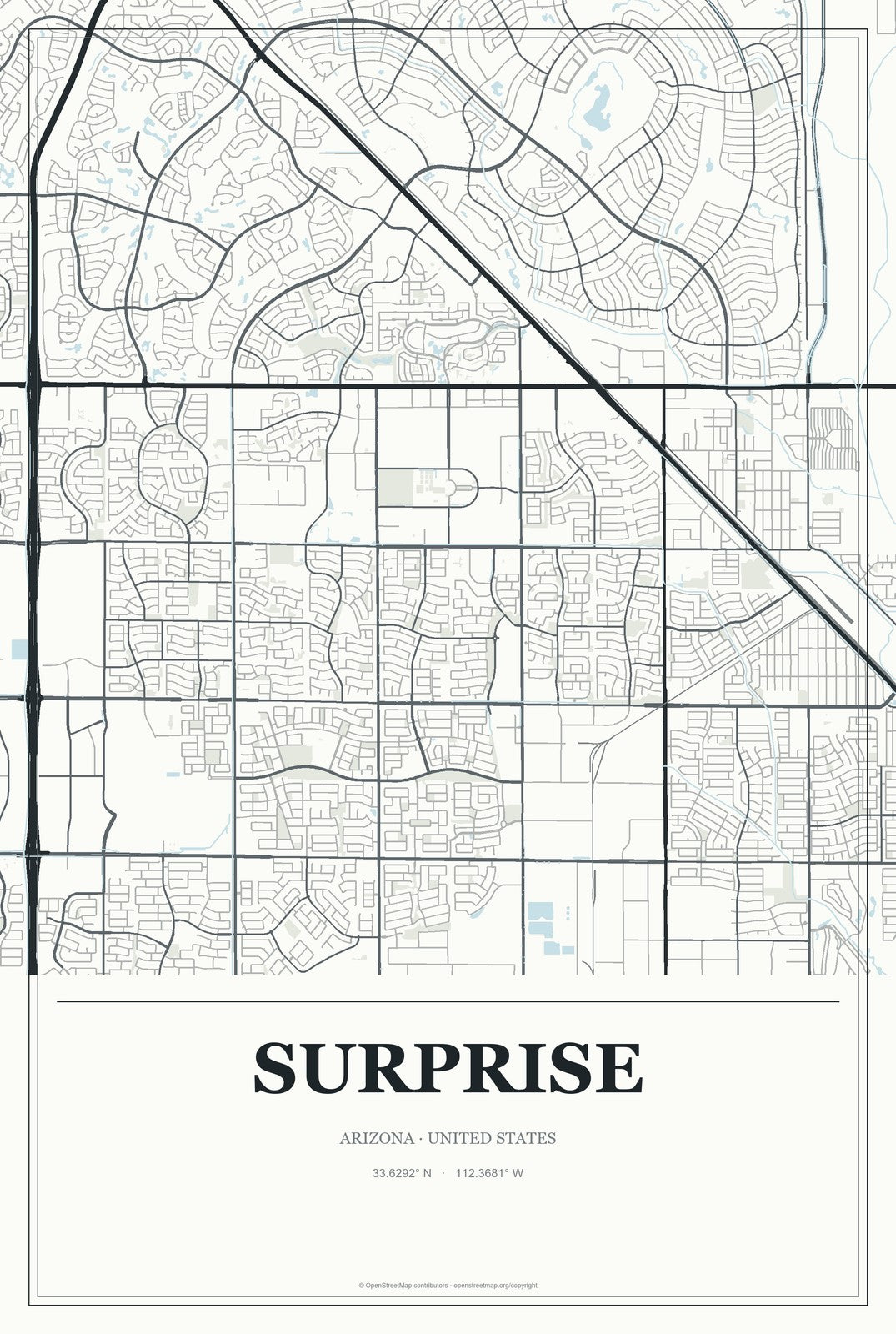 Surprise, Arizona City Map Aluminum Sign in Gallery Air style