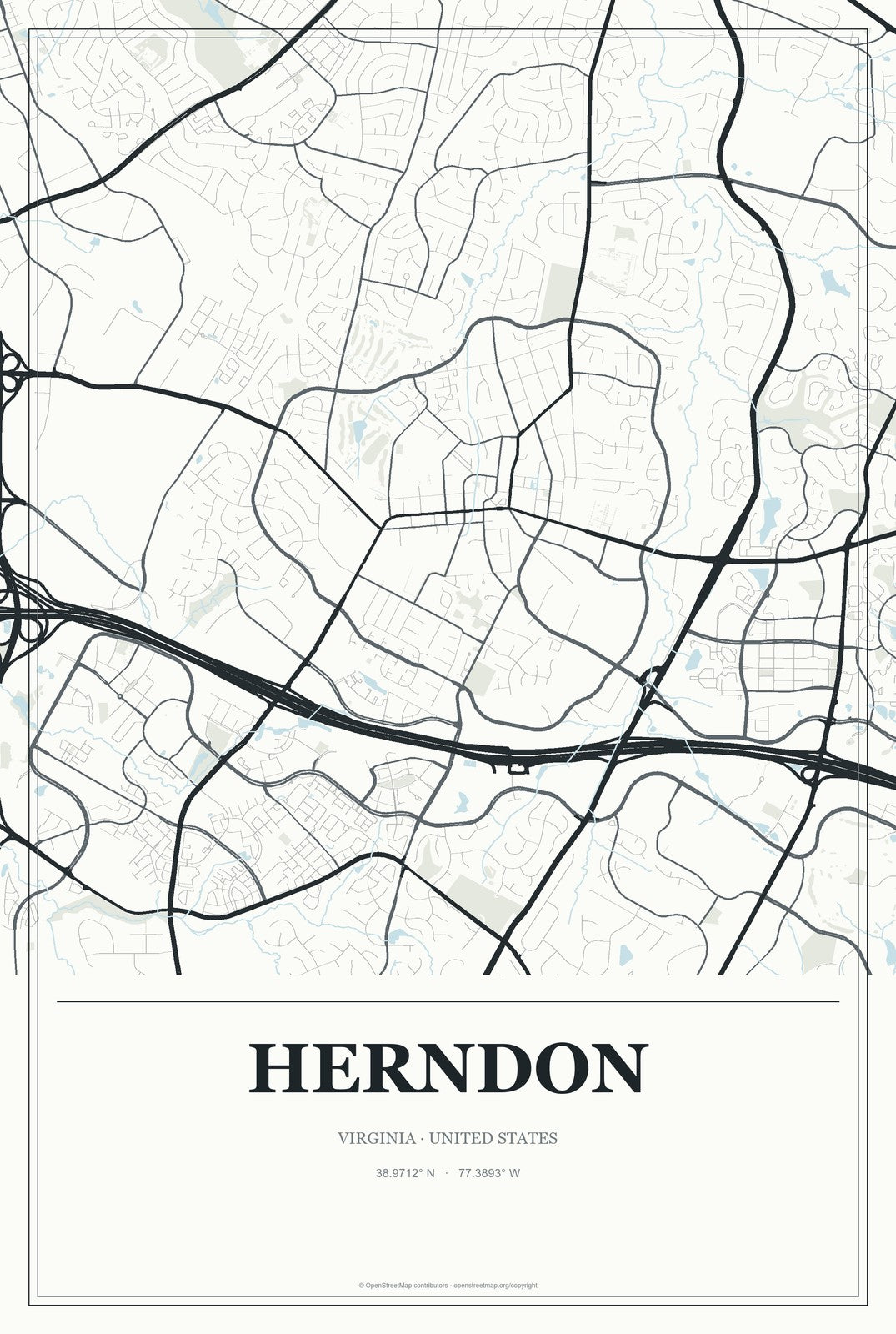 Herndon, Virginia City Map Aluminum Sign in Gallery Air style