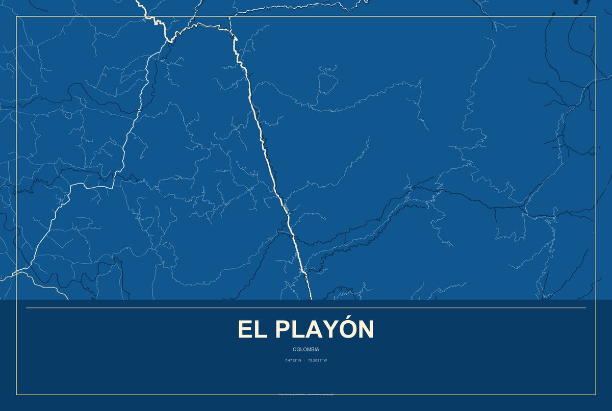 El Playón, Colombia City Map Aluminum Sign in Harbor Cobalt style