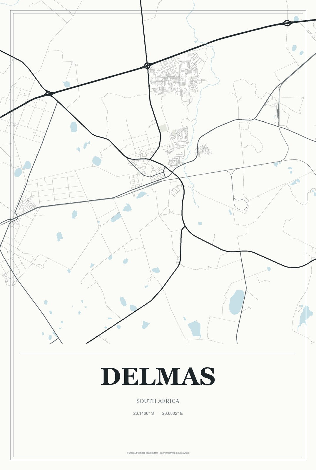Delmas, South Africa City Map Aluminum Sign in Gallery Air style
