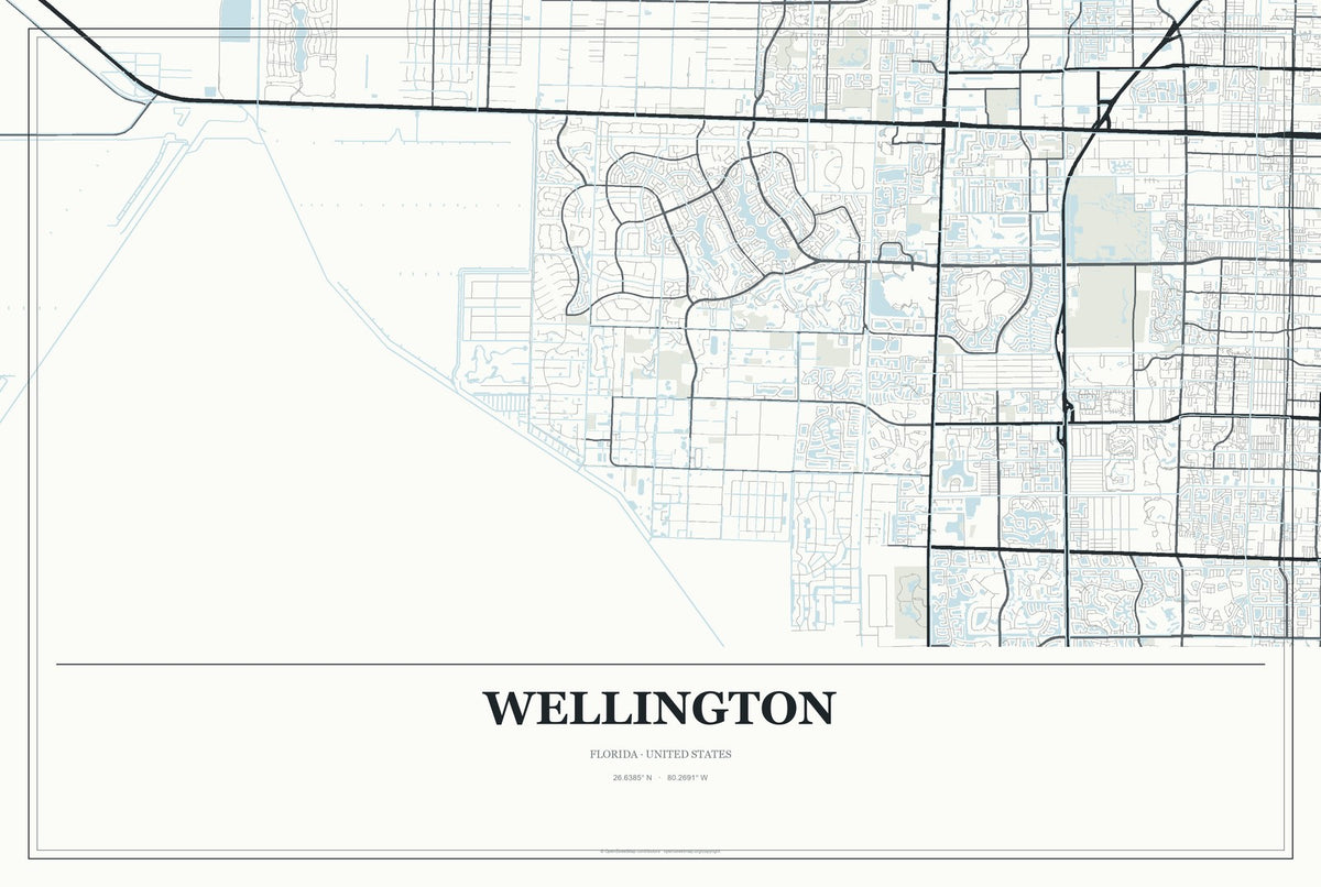 Wellington, Florida City Map Aluminum Sign in Gallery Air style