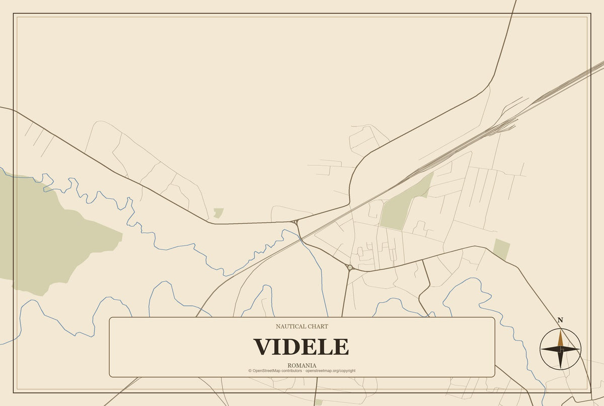 Videle, Romania City Map Aluminum Sign in Heritage Nautical style