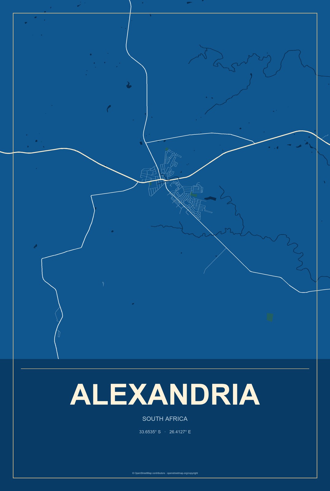 Alexandria, South Africa City Map Aluminum Sign in Harbor Cobalt style