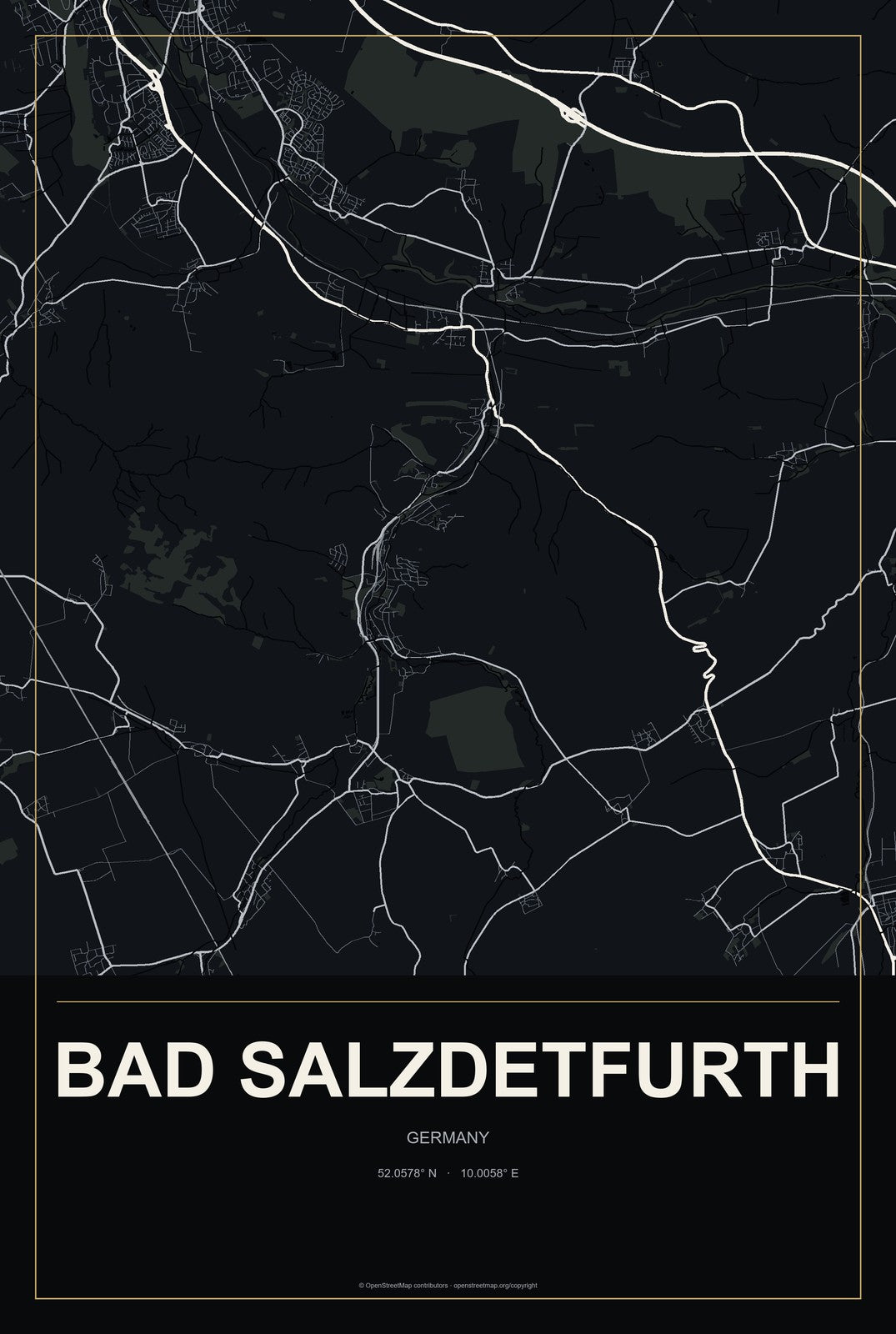 Bad Salzdetfurth, Germany City Map Aluminum Sign in Metropolitan Noir style