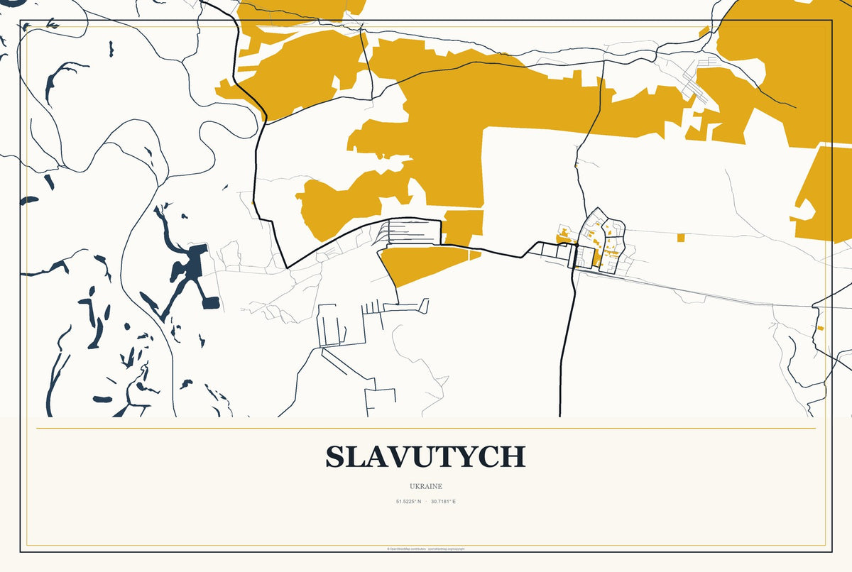 Slavutych, Ukraine City Map Aluminum Sign in Citrine Modern style