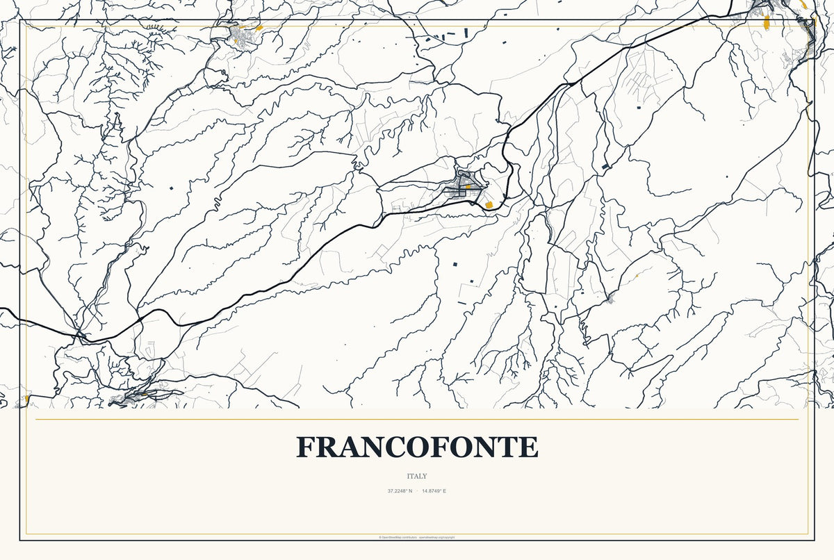 Francofonte, Italy City Map Aluminum Sign in Citrine Modern style